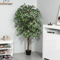 Outsunny 5.3ft Artificial Tree, Indoor Fake Ficus with Pot, for Home Office Living Room Decor(m-4)