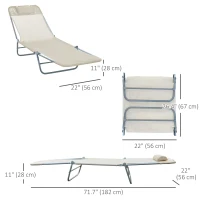 Outsunny Outdoor Lounge Chair, Portable Adjustable Reclining Seat Folding Chaise Lounge Patio Camping Beach Tanning Chair Bed with Pillow, Beige(m-3)