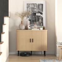 HOMCOM 35.4" Sideboard Buffet Cabinet with Storage, Nordic Coffee Bar Cabinet with Slatted Tambour Doors and Metal Legs, Oak(m-8)