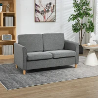 HOMCOM 2-Seat Sofa Two-Seater Couch with Armrests and Wood Legs for Living Room, Bedroom, Grey(m-1)