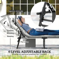 Outsunny Folding Lounge Chair with Adjustable Canopy, 4-Position Outdoor Tanning Chair with Headrest, Light Grey(m-4)