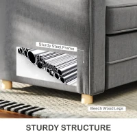 HOMCOM 59" Loveseat Sofa for Bedroom, Modern Love Seats Furniture, Upholstered 2 Seater Couch with Solid Steel Frame and Beech Wood Legs for Living Room, Med Grey(m-5)