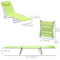 Outsunny Outdoor Lounge Chair, Portable Adjustable Reclining Seat Folding Chaise Lounge Patio Camping Beach Tanning Chair Bed with Pillow, Light Green(m-3)
