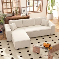 HOMCOM Corner Sofa with Reversible Chaise Lounge, Corduroy L-Shaped Sectional Sofa with Pocket Spring, Cream White(m-2)