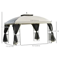 Outsunny 12' x 10' Outdoor Patio Gazebo Canopy with Double Tier Roof, Removable Mesh Sidewalls, Triangular Display Shelves, Beige(m-3)