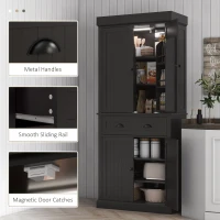 HOMCOM 71" Kitchen Pantry Cabinet with LED Lights, 6 Spice Racks, a Drawer and 4 Adjustable Shelves, Black(m-9)