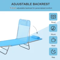Outsunny Folding Chaise Lounge Pool Chairs, Outdoor Sun Tanning Chairs with Pillow, Reclining Back, Steel Frame & Breathable Mesh for Beach, Yard, Patio, Blue(m-5)
