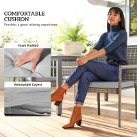 Outsunny 5 Pieces Wicker Outdoor Furniture Set, Rattan Patio Dining Set with Cushions, Umbrella Hole for Garden Backyard, Grey(m-6)