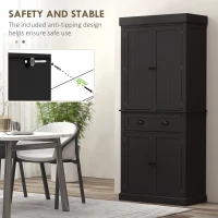 HOMCOM 71" Kitchen Pantry Cabinet with LED Lights, 6 Spice Racks, a Drawer and 4 Adjustable Shelves, Black(m-7)