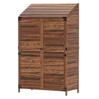 Outsunny Outdoor Storage Cabinet, Wooden Garden Storage Shed with Double Doors and Shelves for Garden Porch Deck, Mixed-Brown(m-2)