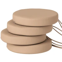 Outsunny Patio Chair Cushions Set of 4 Round Seat Cushions for Dining Bistro Chairs Machine Washable, 15" x 15" x 3", Khaki(m-1)