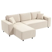 HOMCOM Corner Sofa with Reversible Chaise Lounge, Corduroy L-Shaped Sectional Sofa with Pocket Spring, Cream White(m-1)