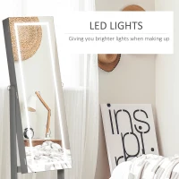 HOMCOM Lockable Jewellery Armoire with LED Light, Standing Mirror with Storage for Bedroom Dressing Room, Grey(m-5)