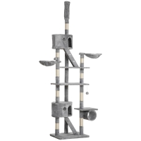 PawHut Floor to Ceiling Cat Tree, 94.5-102.5 inch Height Adjustable Cat Climbing Tower with Scratching Posts, Condos, Hammocks