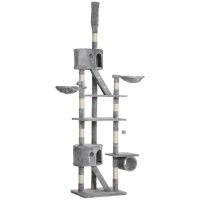 PawHut Floor to Ceiling Cat Tree, 94.5-102.5 inch Height Adjustable Cat Climbing Tower with Scratching Posts, Condos, Hammocks(m-1)
