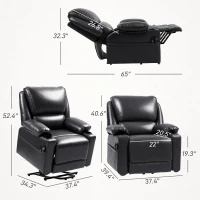 HOMCOM Power Lift Chair for Elderly, Faux Leather Recliner Sofa with Vibration Massage and Heat, Remote, Side Pockets, Black(m-3)