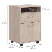 HOMCOM 24" Small Filing Cabinet with Open Compartment, Drawer and Wheels, Home Office Storage Cabinet, Oak(m-2)