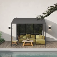 Outsunny 10' x 10' Outdoor Pergola Gazebo, Garden Sun Shade Shelter with Metal Frame for Porch, Patio, Deck, Backyard, Gray(m-9)