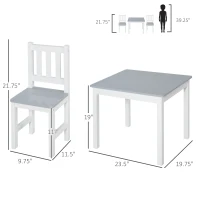 Qaba Kids 3 Piece Table and Chair Set Ideal for Arts, Meals, Lightweight Wooden Homework Activity Center, Toddlers Age 3+, Grey(m-3)