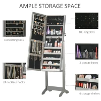 HOMCOM Lockable Jewellery Armoire with LED Light, Standing Mirror with Storage for Bedroom Dressing Room, Grey(m-4)