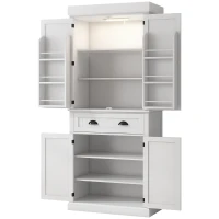 HOMCOM 71" Kitchen Pantry Cabinet with LED Lights, 6 Spice Racks, a Drawer and 4 Adjustable Shelves, White(m-2)
