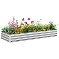 Outsunny 95" x 36" x 12" Galvanized Raised Garden Bed, Metal Elevated Planter Box for Growing Flowers, Herbs, Succulents, Silver(m-12)