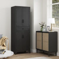 HOMCOM Freestanding Storage Cabinet, Kitchen Pantry Cabinet with 2 Shelves, 4 Doors for Dining Room, Black(m-9)