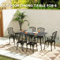 Outsunny Rectangle Patio Dining Table for 6 Person, Metal Steel Slat Outdoor Table, for Lawn, Garden, 59" x 31.5" x 29", Grey(m-4)