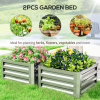 Outsunny 2' x 2' x 1' 2-Pieces Raised Garden Bed with Galvanised Steel Frame for Vegetables, Flowers, Herbs, Silver(m-4)