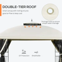 Outsunny 12' x 10' Outdoor Patio Gazebo Canopy with Double Tier Roof, Removable Mesh Sidewalls, Triangular Display Shelves, Beige(m-4)