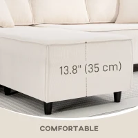 HOMCOM Corner Sofa with Changeable Chaise, Corduroy L-Shaped Sectional Sofa with Pocket Spring, 2 Pillows, Cream White(m-6)