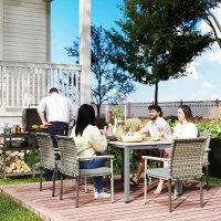 Outsunny 7 Pieces Wicker Outdoor Furniture Set, Rattan Patio Dining Set with Cushions, Umbrella Hole for Garden Backyard, Grey(m-8)