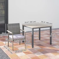 Outsunny 5 Pieces Wicker Outdoor Furniture Set, Rattan Patio Dining Set with Cushions, Umbrella Hole for Garden Backyard, Grey(m-3)