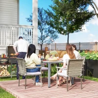 Outsunny 5 Pieces Wicker Outdoor Furniture Set, Rattan Patio Dining Set with Cushions, Umbrella Hole for Garden Backyard, Grey(m-8)