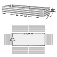 Outsunny 95" x 36" x 12" Galvanized Raised Garden Bed, Metal Elevated Planter Box for Growing Flowers, Herbs, Succulents, Silver(m-3)
