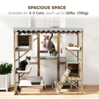 PawHut Wooden Catio Outdoor with Window Access, Waterproof Cover, Relaxing Condo, 5 Platforms, Doors, 59" x 28" x 59", Brown(m-7)