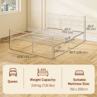 HOMCOM Metal Queen Platform Bed Frame with Headboard, Steel Slat Support, Underbed Storage, No Box Spring Needed, Easy Assembly(m-3)