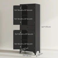 HOMCOM Freestanding Storage Cabinet, Kitchen Pantry Cabinet with 2 Shelves, 4 Doors for Dining Room, Black(m-3)