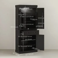 HOMCOM 71" Kitchen Pantry Cabinet with LED Lights, 6 Spice Racks, a Drawer and 4 Adjustable Shelves, Black(m-3)