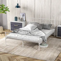HOMCOM Metal Queen Platform Bed Frame with Headboard, Steel Slat Support, Underbed Storage, No Box Spring Needed, Easy Assembly(m-10)