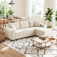 HOMCOM Corner Sofa with Reversible Chaise Lounge, Corduroy L-Shaped Sectional Sofa with Pocket Spring, Cream White(m-10)