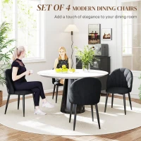 HOMCOM Modern Dining Chairs Set of 4, Upholstered Dining Room Chairs with Metal Legs, Shell Backrest, Padded Seat, Black(m-4)