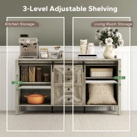 HOMCOM 59" Buffet Cabinet, Farmhouse Sideboard with Thick Top, 2 Barn Doors, 4 Drawers and 2 Adjustable Shelves, Gray Wash(m-6)