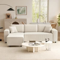 HOMCOM Corner Sofa with Changeable Chaise, Corduroy L-Shaped Sectional Sofa with Pocket Spring, 2 Pillows, Cream White(m-9)