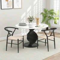 HOMCOM Set of 2 Weave Dining Chairs, Mid-Century Modern Dining Room Chairs with Y-Shaped Backrest and Hemp Seat, Black(m-1)
