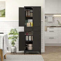HOMCOM Freestanding Storage Cabinet, Kitchen Pantry Cabinet with 2 Shelves, 4 Doors for Dining Room, Black(m-8)