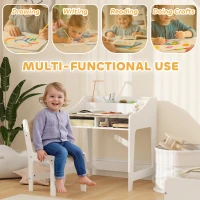 Qaba Kids Desk and Chair Set with Storage and Shelves, for Bedroom & Study Room, Gift for 3-8 Years Old, Natural Wood(m-4)