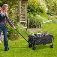 Outsunny Collapsible Folding Garden Cart, Heavy Duty Lawn Wagon with Universal Wheels and Adjustable Handle, Black(m-1)