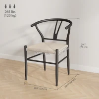 HOMCOM Set of 2 Weave Dining Chairs, Mid-Century Modern Dining Room Chairs with Y-Shaped Backrest and Hemp Seat, Black(m-3)