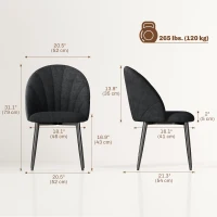 HOMCOM Modern Dining Chairs Set of 4, Upholstered Dining Room Chairs with Metal Legs, Shell Backrest, Padded Seat, Black(m-3)